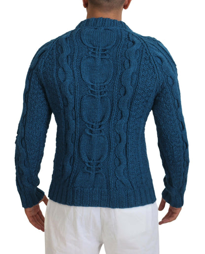 Dolce &amp; Gabbana Blauer gestrickter Alpaka-Pullover aus Wolle