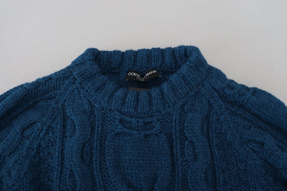 Dolce &amp; Gabbana Blauer gestrickter Alpaka-Pullover aus Wolle