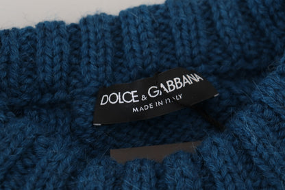 Dolce &amp; Gabbana Blauer gestrickter Alpaka-Pullover aus Wolle