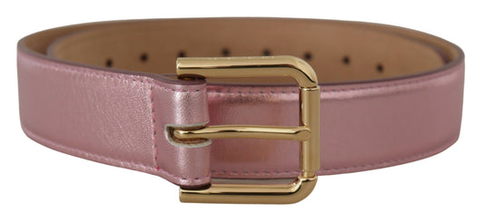 Dolce &amp; Gabbana Metallic-Pink-Gürtel aus poliertem Leder mit Logo und Metallschnalle