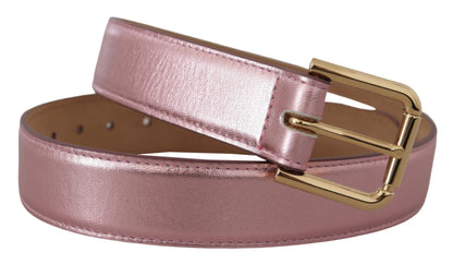 Dolce &amp; Gabbana Metallic-Pink-Gürtel aus poliertem Leder mit Logo und Metallschnalle