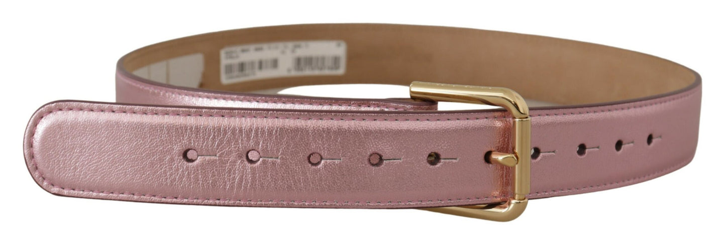 Dolce &amp; Gabbana Metallic-Pink-Gürtel aus poliertem Leder mit Logo und Metallschnalle