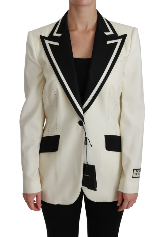 Dolce &amp; Gabbana Wolle Creme Einreihiger Mantel Blazer Jacke