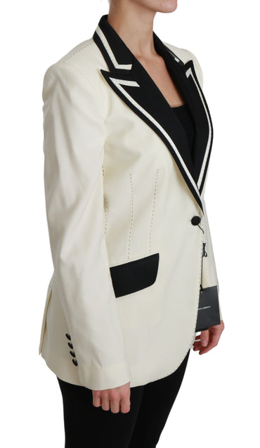 Dolce &amp; Gabbana Wolle Creme Einreihiger Mantel Blazer Jacke