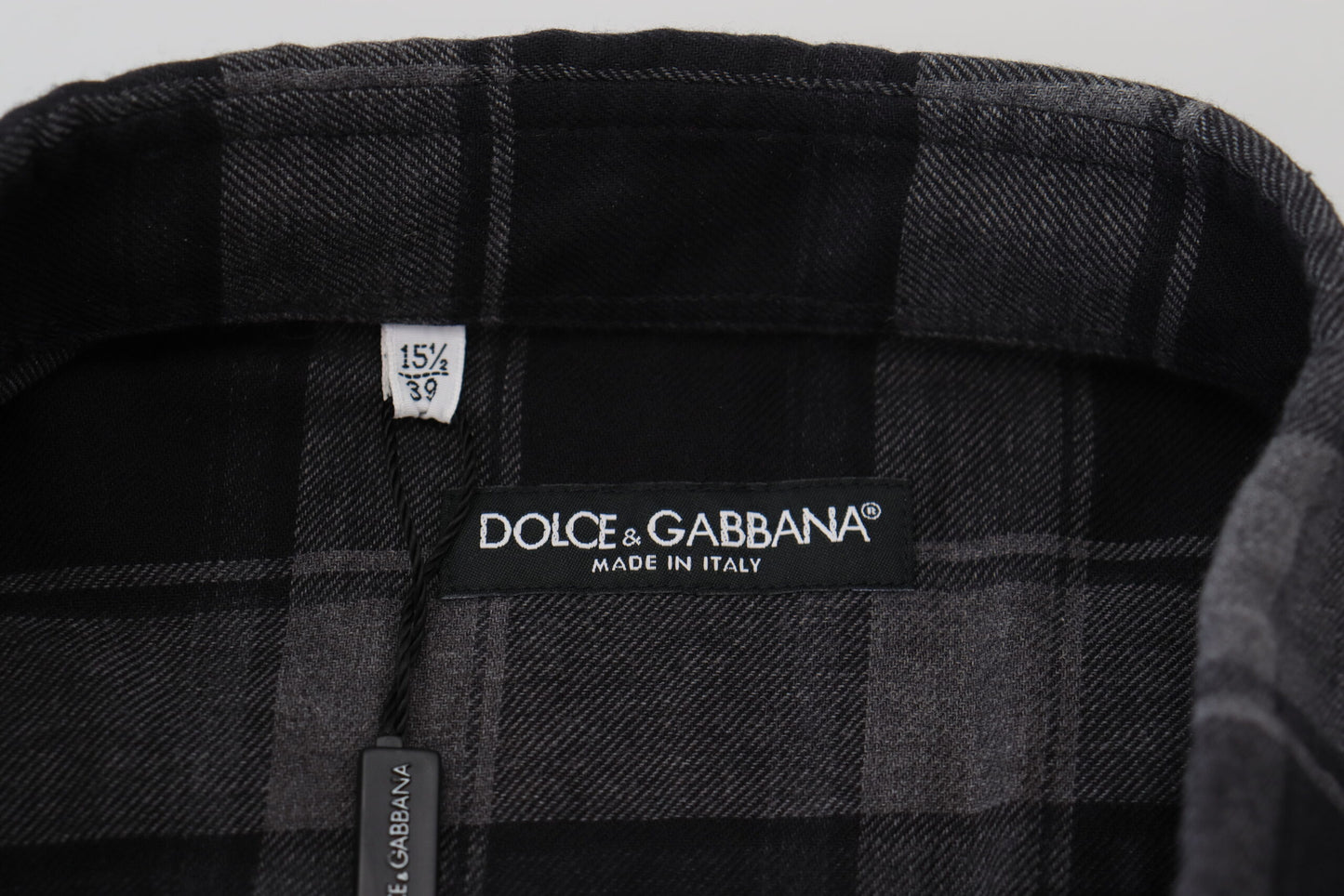 Dolce &amp; Gabbana Schwarz-grau kariertes Herren-Langarmhemd