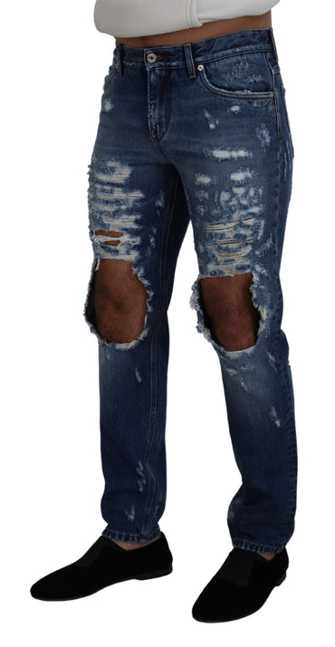 Dolce &amp; Gabbana Blue Cotton Tattered Herren-Denim-Jeans