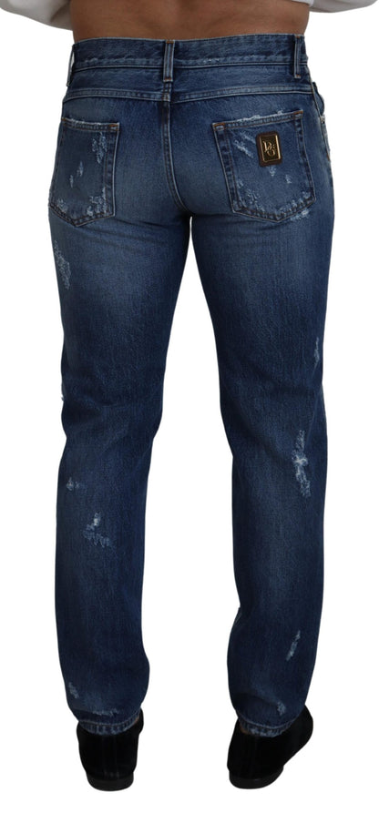 Dolce &amp; Gabbana Blue Cotton Tattered Herren-Denim-Jeans