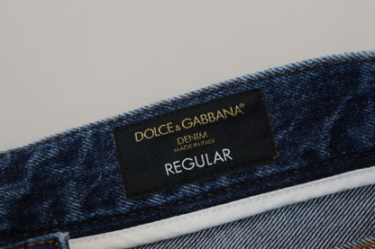 Dolce &amp; Gabbana Blue Cotton Tattered Herren-Denim-Jeans