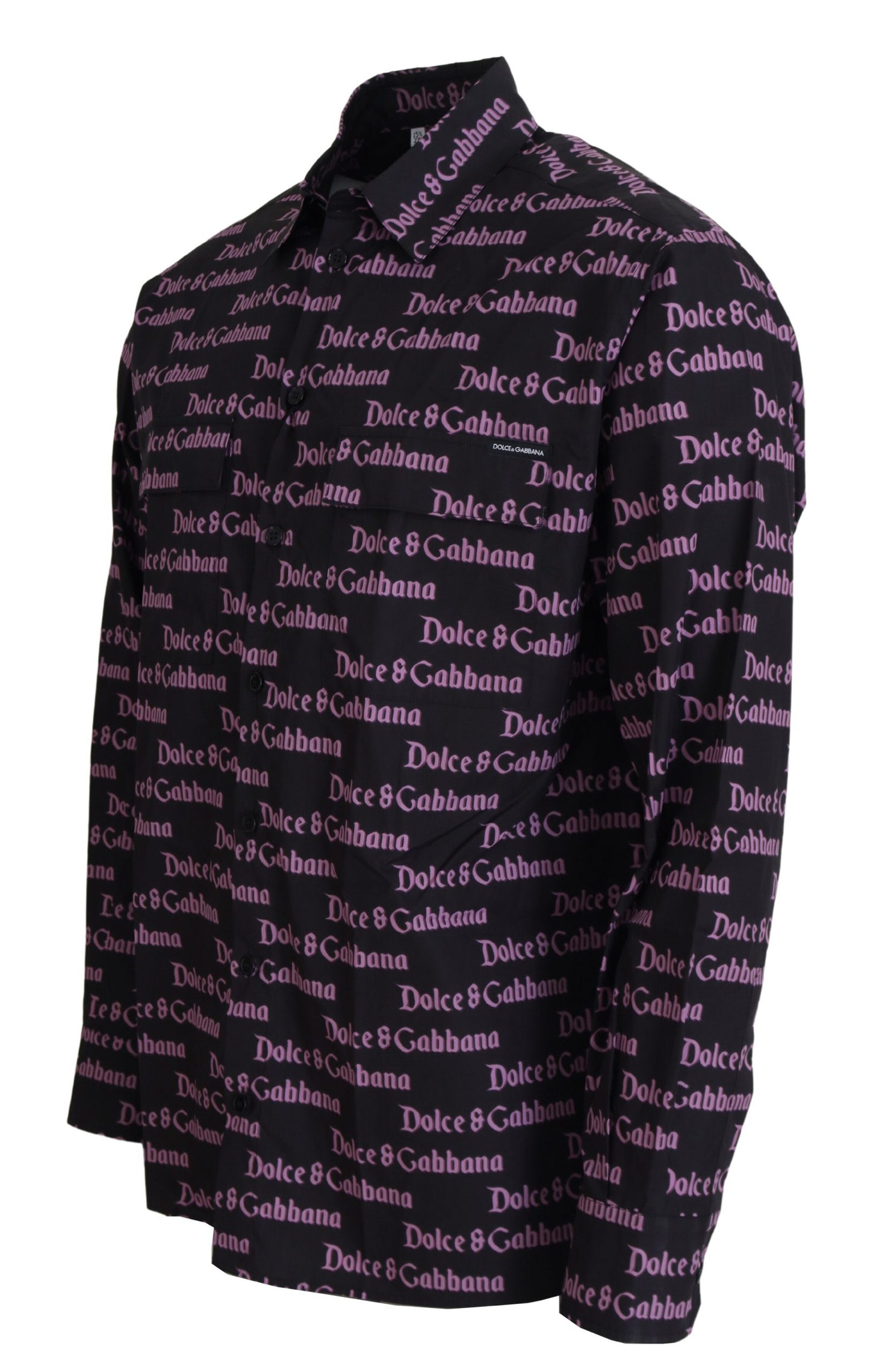 Dolce &amp; Gabbana Schwarz-Lila-Logo-Schlankes formelles Hemd