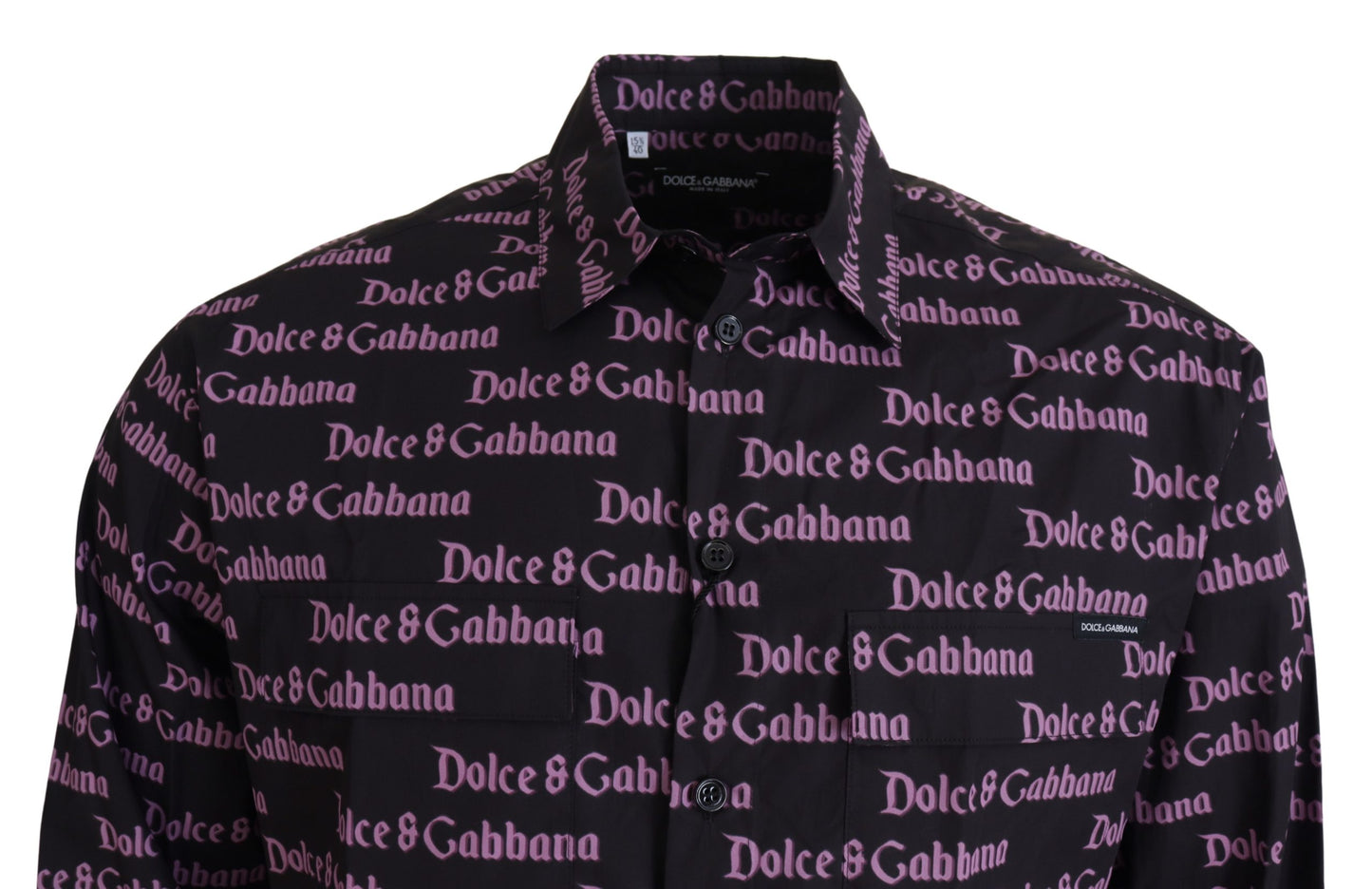 Dolce &amp; Gabbana Schwarz-Lila-Logo-Schlankes formelles Hemd