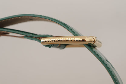 Dolce & Gabbana Elegant Green Leather Belt with Gold Buckle Detail