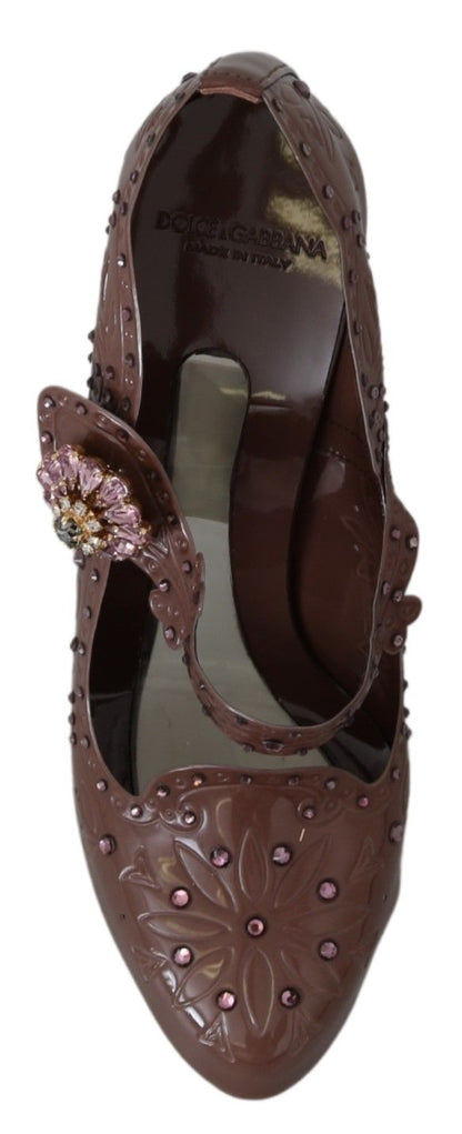 Dolce &amp; Gabbana Brown Floral Crystal CINDERELLA Heels Schuhe