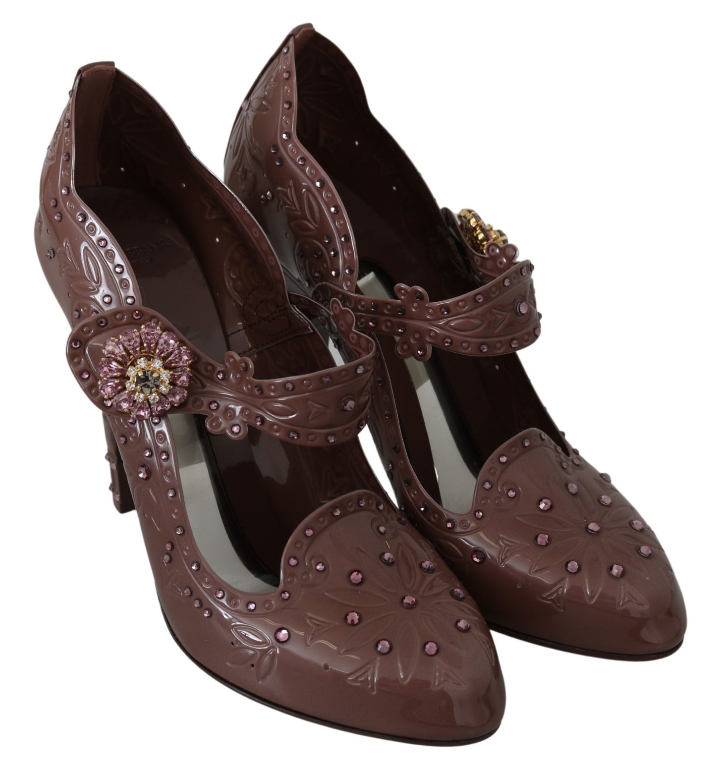 Dolce &amp; Gabbana Brown Floral Crystal CINDERELLA Heels Schuhe