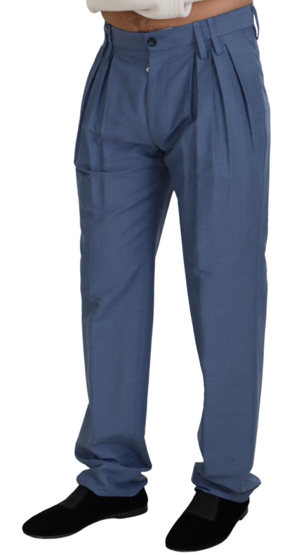 Dolce &amp; Gabbana Blaue Slim-Hose aus Leinen und Baumwolle, Chinohose