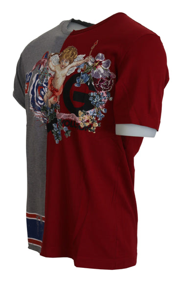 Dolce &amp; Gabbana Red Grey Two Model DG Angel T-Shirt mit Rundhalsausschnitt