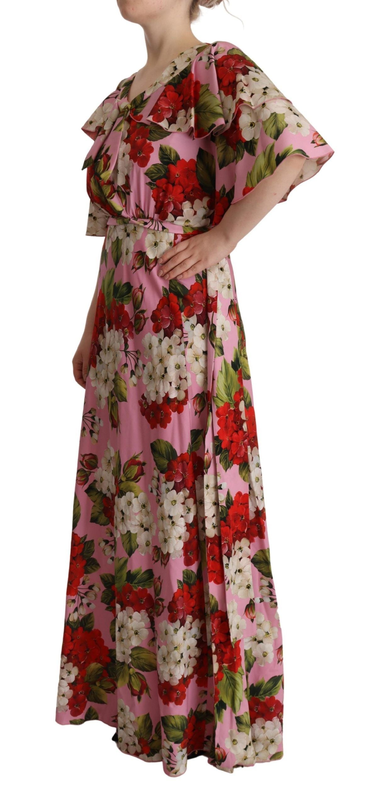 Dolce &amp; Gabbana Maxikleid aus Stretch-Seide mit Blumenmuster in Rosa