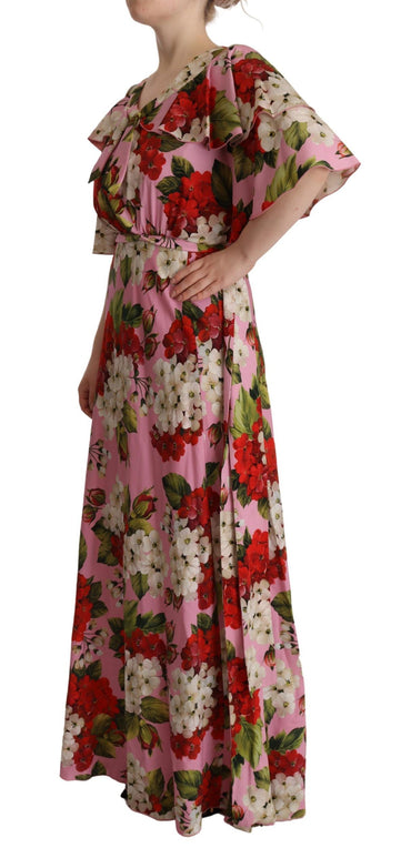 Dolce &amp; Gabbana Maxikleid aus Stretch-Seide mit Blumenmuster in Rosa