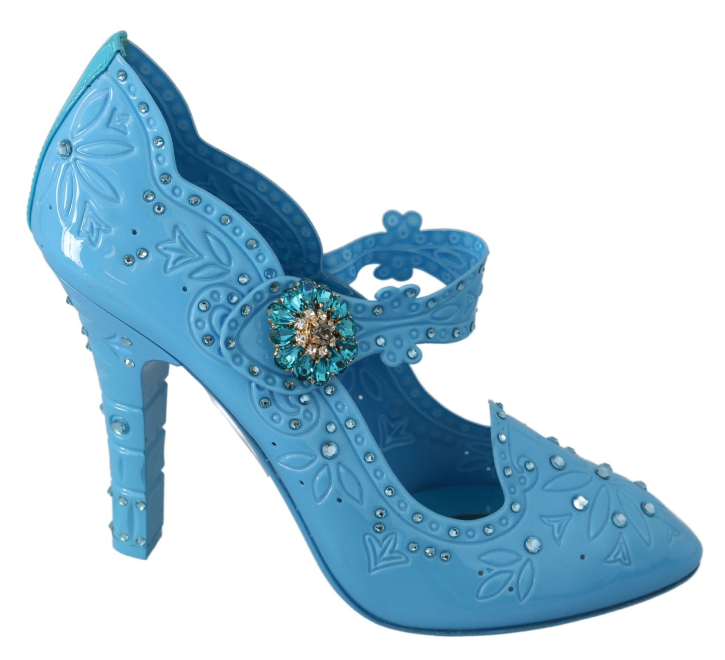 Dolce &amp; Gabbana Blue Floral Crystal CINDERELLA Heels Schuhe