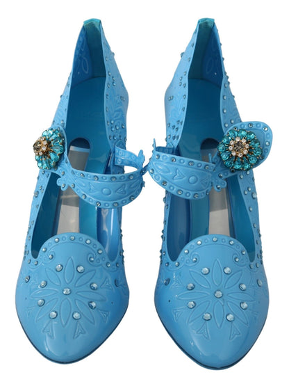 Dolce &amp; Gabbana Blue Floral Crystal CINDERELLA Heels Schuhe