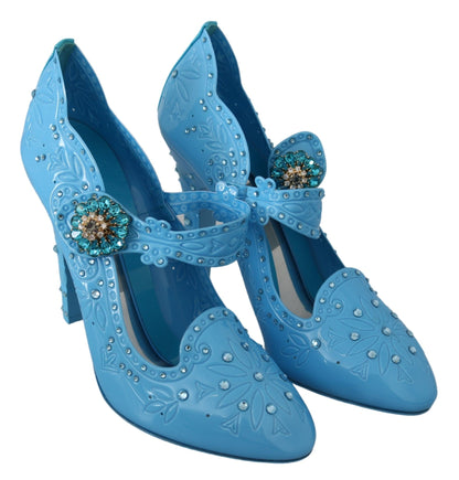 Dolce &amp; Gabbana Blue Floral Crystal CINDERELLA Heels Schuhe