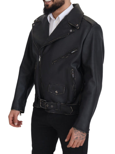 Dolce &amp; Gabbana Schwarze Leder-Bikermantel-Reißverschlussjacke