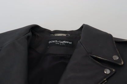 Dolce &amp; Gabbana Schwarze Leder-Bikermantel-Reißverschlussjacke