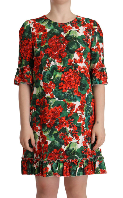 Dolce &amp; Gabbana Mehrfarbiges rotes Etuikleid mit Blumenmuster