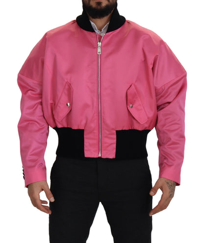 Dolce &amp; Gabbana Nylon Pink Herren-Bomberjacke mit durchgehendem Reißverschluss