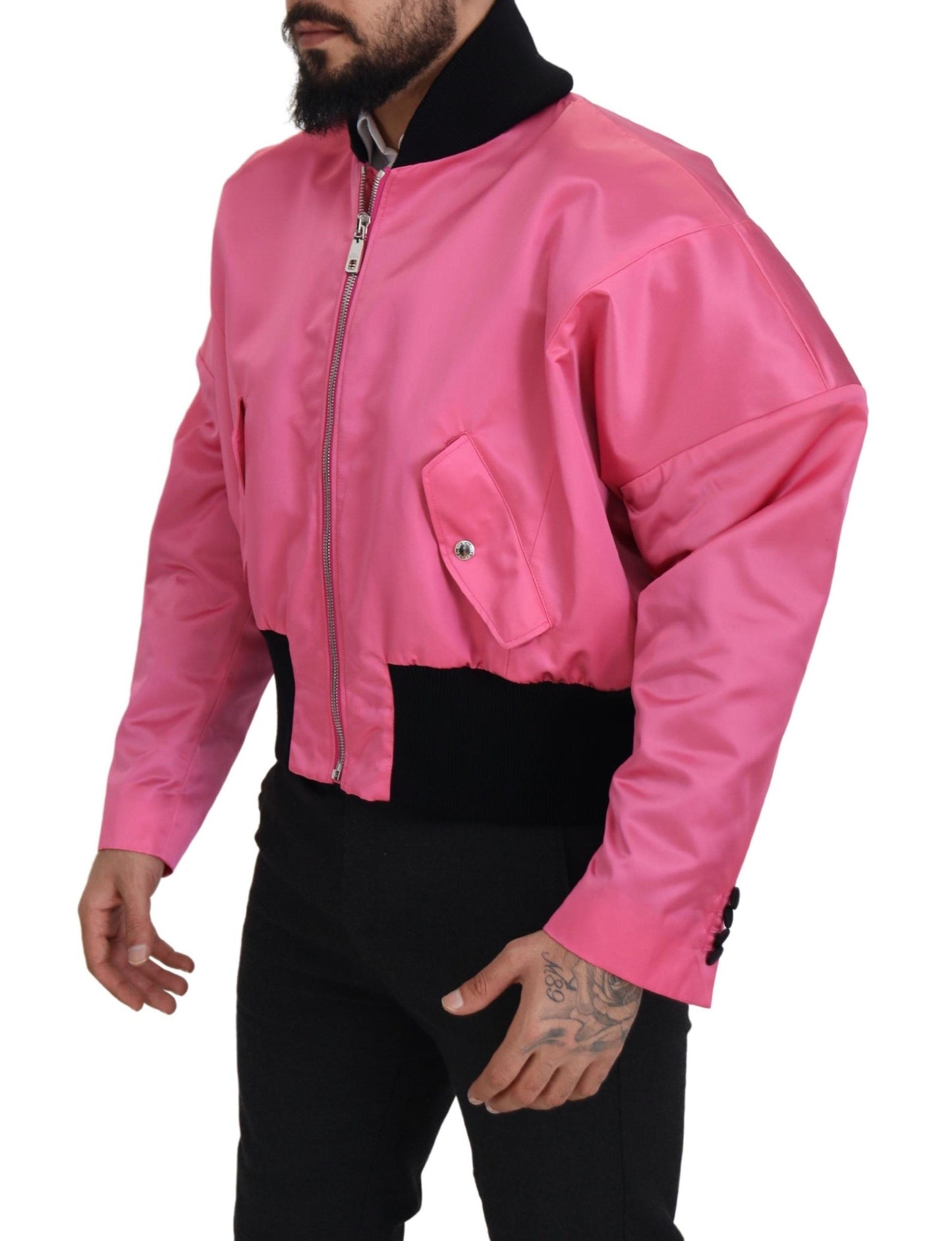 Dolce &amp; Gabbana Nylon Pink Herren-Bomberjacke mit durchgehendem Reißverschluss