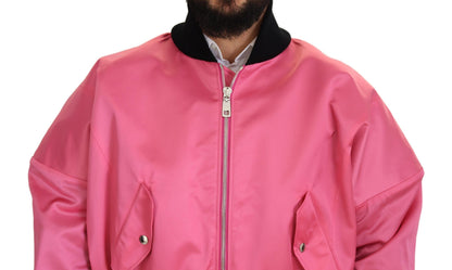 Dolce &amp; Gabbana Nylon Pink Herren-Bomberjacke mit durchgehendem Reißverschluss