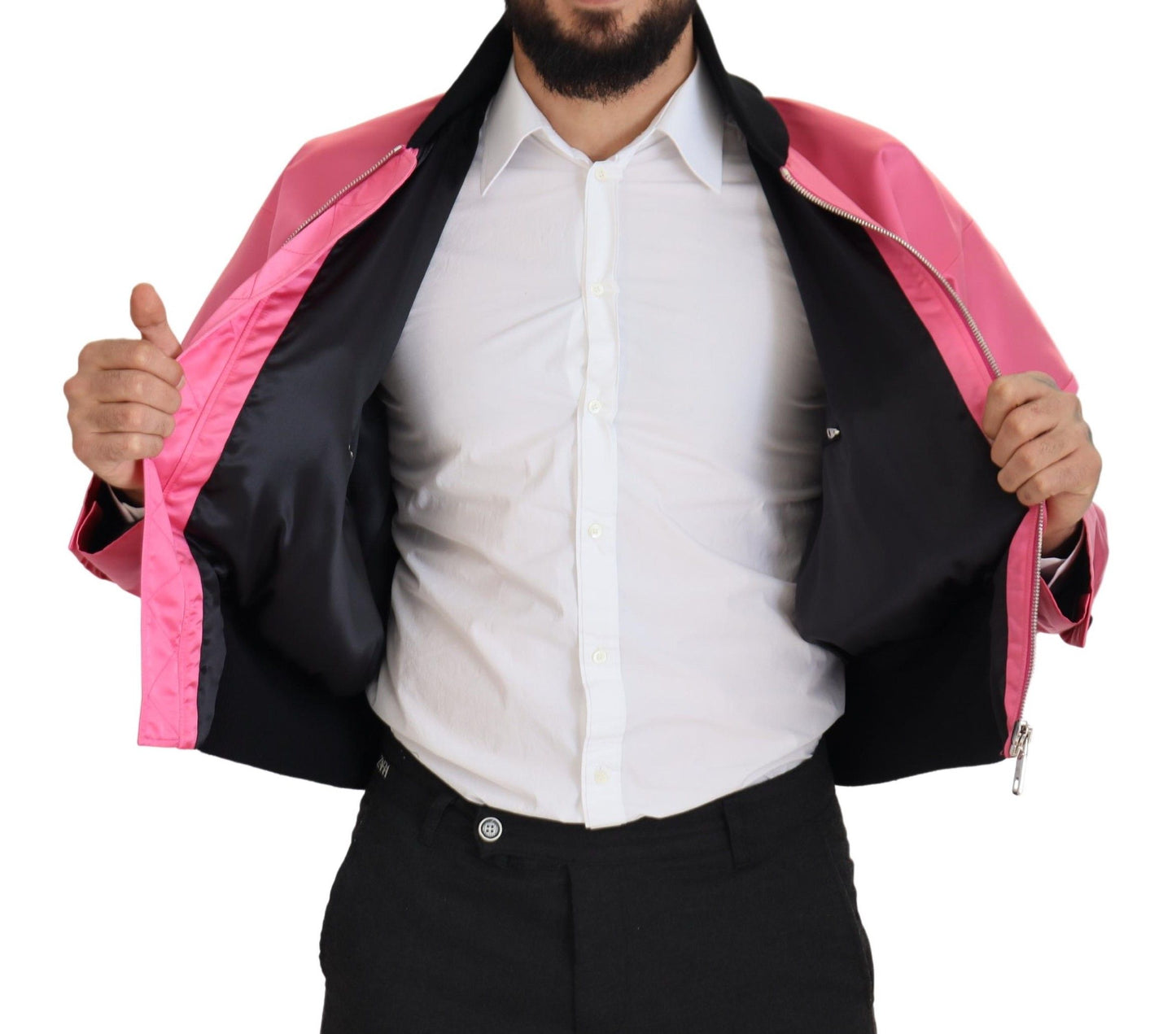 Dolce &amp; Gabbana Nylon Pink Herren-Bomberjacke mit durchgehendem Reißverschluss