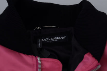 Dolce &amp; Gabbana Nylon Pink Herren-Bomberjacke mit durchgehendem Reißverschluss