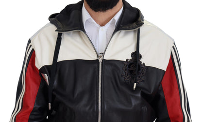 Dolce &amp; Gabbana Blouson-Manteljacke aus schwarzem Leder mit Kapuze