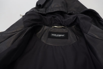 Dolce &amp; Gabbana Blouson-Manteljacke aus schwarzem Leder mit Kapuze