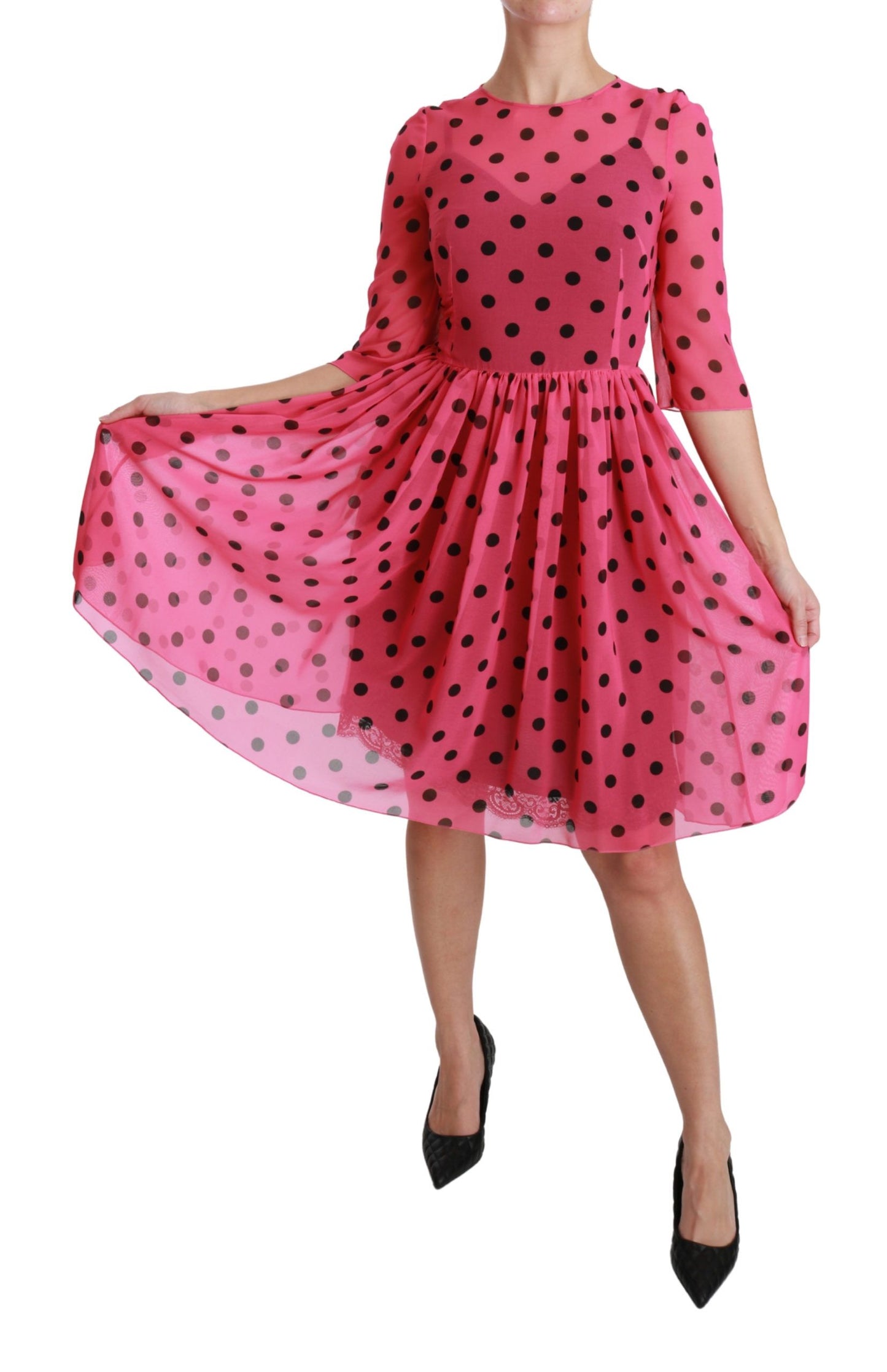 Dolce &amp; Gabbana Pink Polka Dots A-Linie Knielanges Kleid