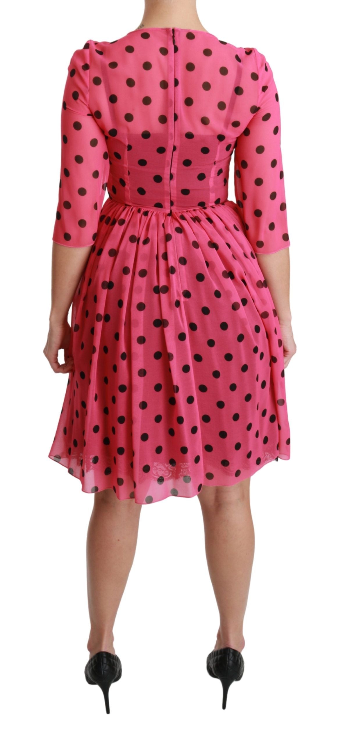 Dolce &amp; Gabbana Pink Polka Dots A-Linie Knielanges Kleid