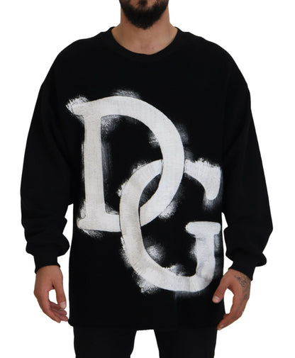 Dolce &amp; Gabbana Schwarzer Baumwollpullover mit DG-Logo