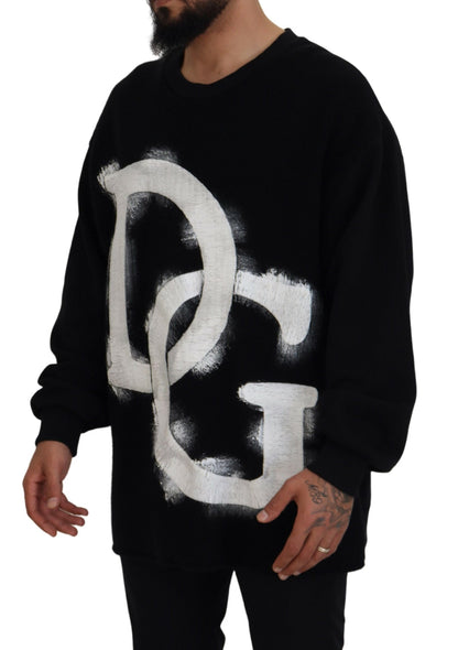 Dolce &amp; Gabbana Schwarzer Baumwollpullover mit DG-Logo