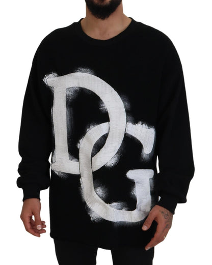 Dolce &amp; Gabbana Schwarzer Baumwollpullover mit DG-Logo