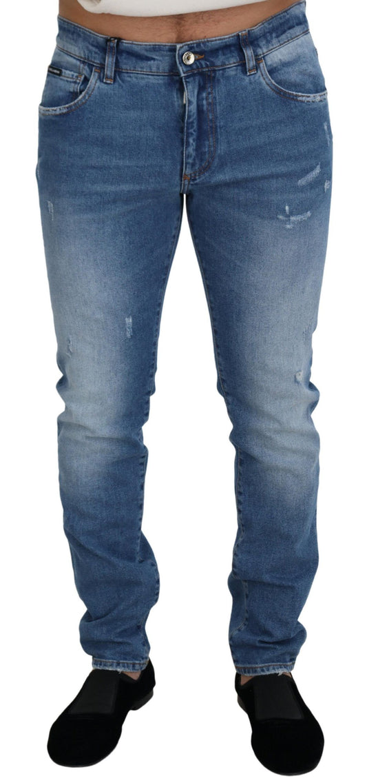 Dolce &amp; Gabbana Blaue Slim-Fit-Jeans aus Stretch-Baumwolldenim in Waschung