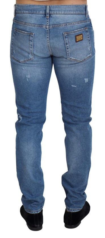 Dolce &amp; Gabbana Blaue Slim-Fit-Jeans aus Stretch-Baumwolldenim in Waschung