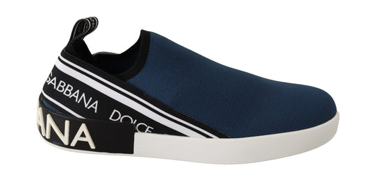 Dolce &amp; Gabbana Blue Stretch Flats Logo Loafers Sneakers Schuhe