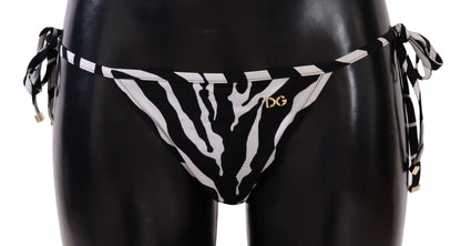 Dolce &amp; Gabbana Schwarz-weißer Zebra-Badeanzug, Bikinihose, Badebekleidung