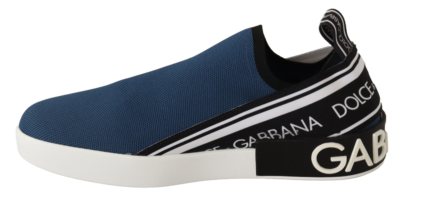 Dolce &amp; Gabbana Blue Stretch Flats Logo Loafers Sneakers Schuhe