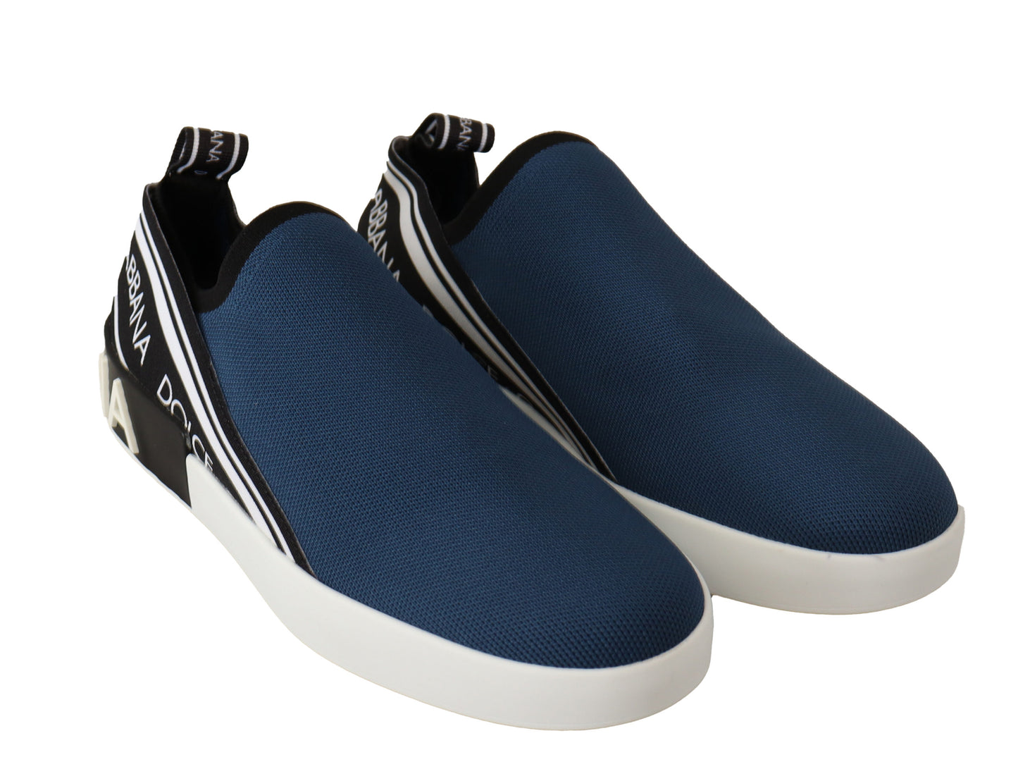 Dolce &amp; Gabbana Blue Stretch Flats Logo Loafers Sneakers Schuhe