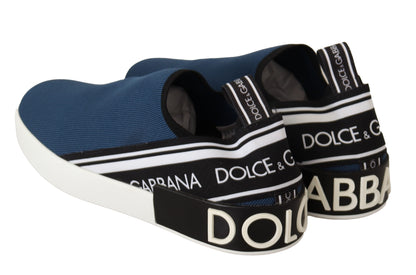 Dolce &amp; Gabbana Blue Stretch Flats Logo Loafers Sneakers Schuhe