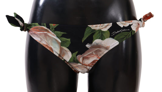 Dolce &amp; Gabbana Black Roses Print Badeanzug Bikini Bottom Bademode