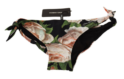 Dolce &amp; Gabbana Black Roses Print Badeanzug Bikini Bottom Bademode