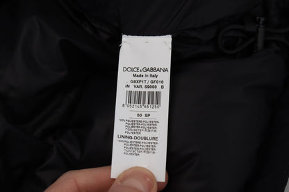 Dolce &amp; Gabbana Schwarze Polyester-Kapuzenjacke mit kurzen Ärmeln