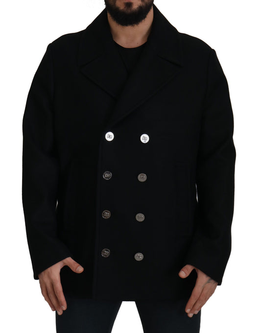 Dolce &amp; Gabbana Trenchcoat-Jacke aus schwarzer Wolle